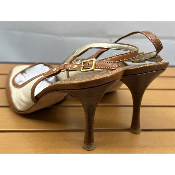 Brooks Brothers Canvas and Leather Woman Size 10 Made In Italy Sling back Heels - Picture 5 of 11